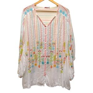 Johnny Was Multicolor Embroidered Blouse